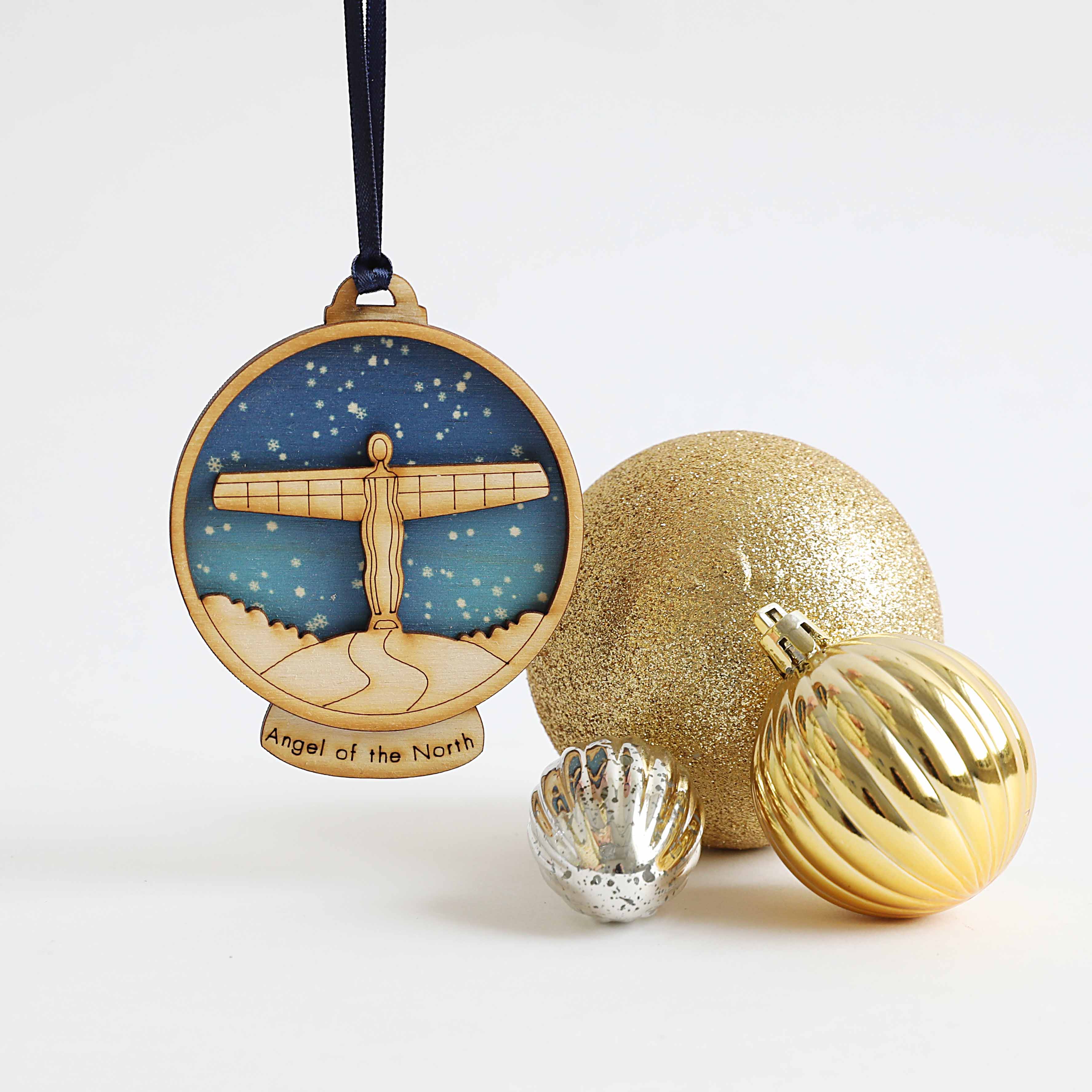 Angel of the North Wooden Snow Globe Decoration - Image 2