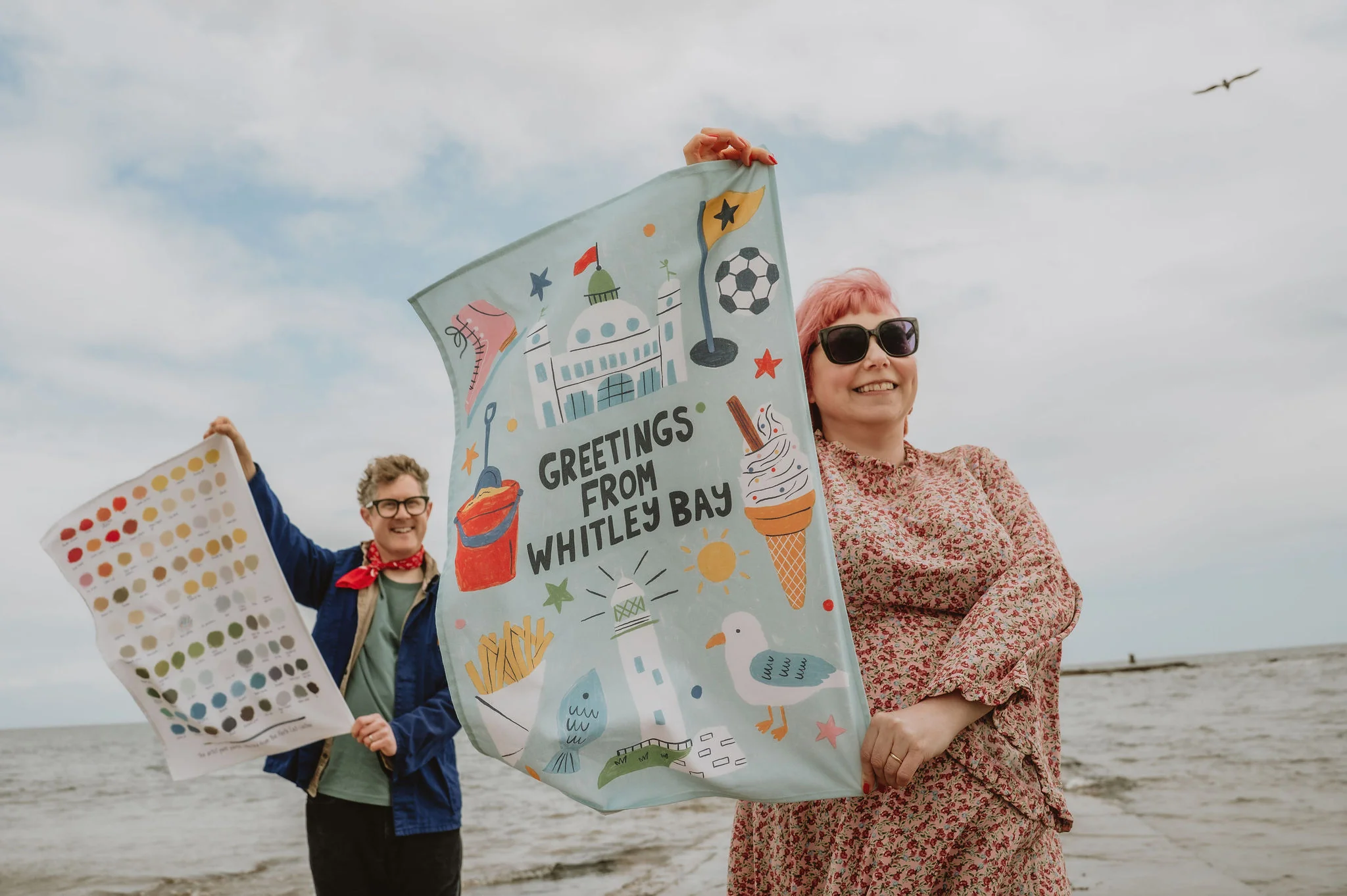 Greetings from Whitley Bay Tea Towel - 100% Organic Cotton - Image 3